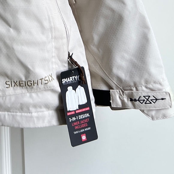 686 White SMARTY 3-in-1 Spellbound Ski Snowboard Jacket - Birch Geo Jacquard - Picture 8 of 8